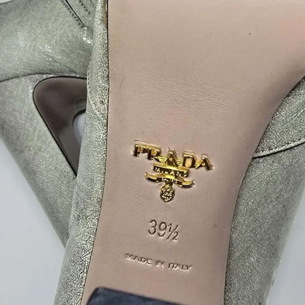 Gray Prada Mary Jane peep toe pumps sz 39.5 /8.5